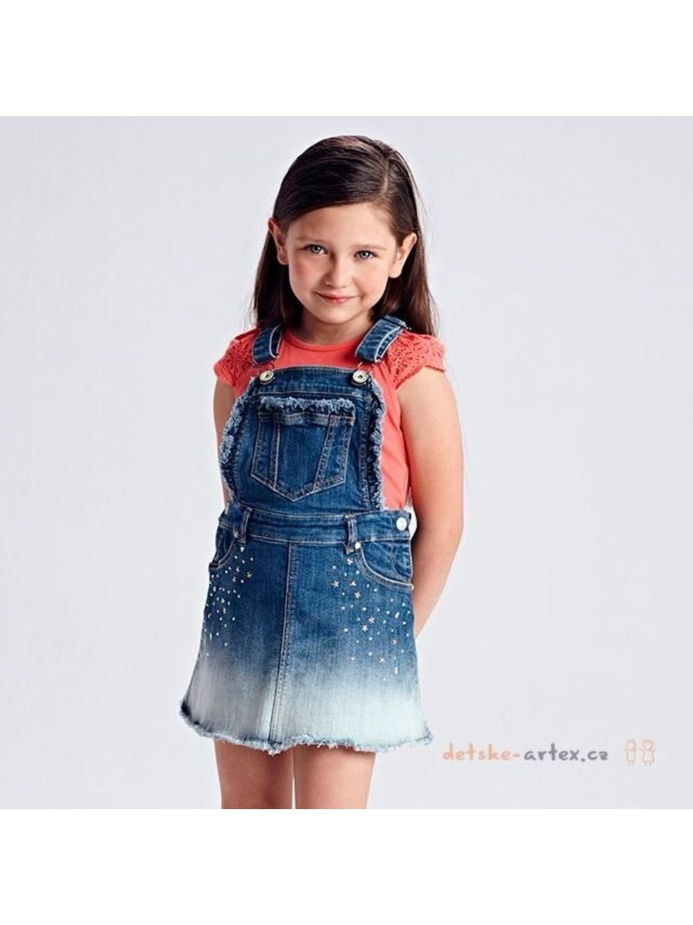 Size 3 Toddler Girls Mayoral Denim Overall Skirt with Studded Details
